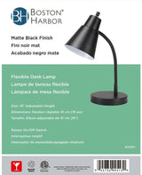 Boston Harbor TL-TB-170-BK-3L Flexible Desk Lamp, 120 V, 60 W, 1-Lamp, CFL Lamp, Black Fixture, Black