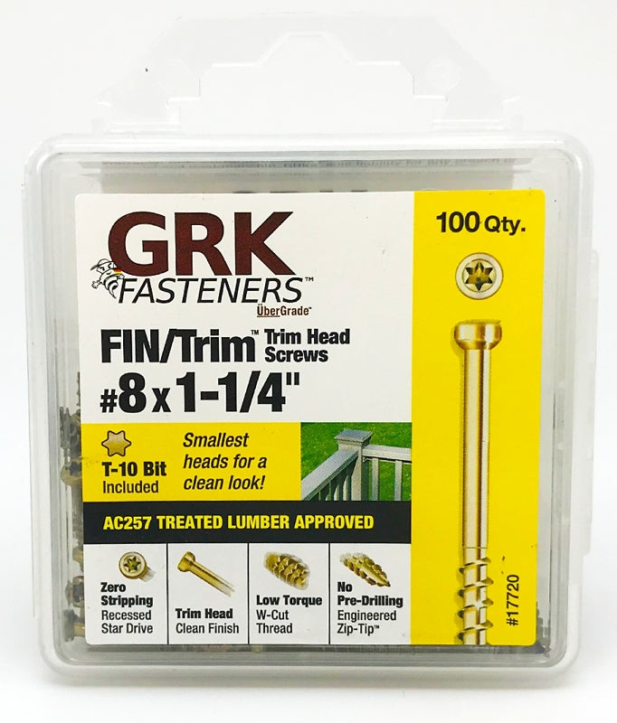 GRK Fasteners FIN/Trim 17720 Screw, #8 Thread, 1-1/4 in L, Trim Head, Star Drive, Steel, 100 PK
