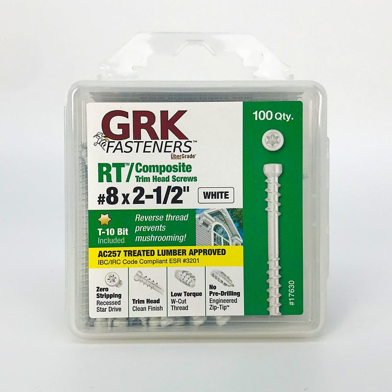 SCREW RT CMPST TRIM WHT 8X2-1/