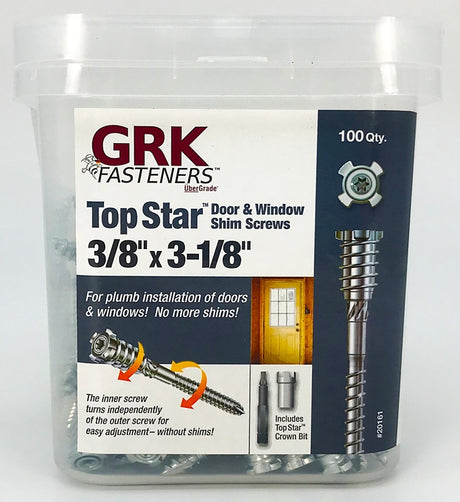 GRK Fasteners TOP STAR 20161 Shim Screw, 3/8 in Thread, 3-1/8 in L, Flat Head, Star Drive, Steel, Zinc, 100 BX