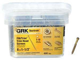 GRK Fasteners 116724 Finishing Screw, #8 Thread, 1-1/2 in L, Trim Head, Star Drive, Steel, 600 PK