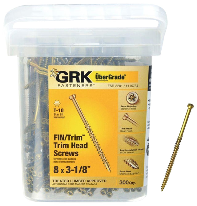 GRK Fasteners 115734 Finishing Screw, #8 Thread, 3-1/8 in L, Trim Head, Star Drive, Steel, 300 PK