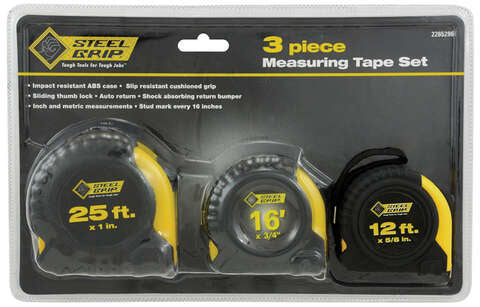 Steel Grip 25 ft. L X 1 in. W Tape Measure Set 3 pk