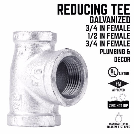 STZ Industries 3/4 in. FIP each X 1/2 in. D FIP FIP Galvanized Malleable Iron Reducing Tee