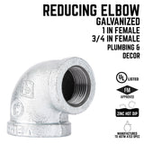 STZ Industries 1 in. FIP each X 3/4 in. D FIP Galvanized Malleable Iron 90 degree Reducing Elbow