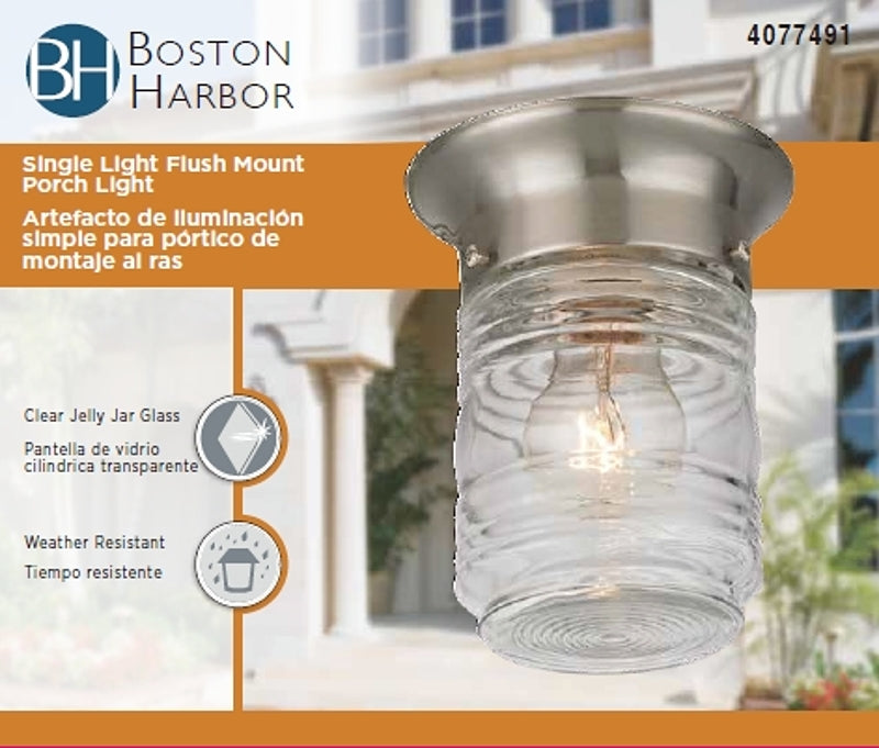 Boston Harbor HV-66919-BN Porch Light, 120 V, 60 W, A19 or CFL Lamp, Steel Fixture, Brushed Nickel