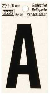 Hy-Ko RV-25/A Reflective Letter, Character: A, 2 in H Character, Black Character, Silver Background, Vinyl, Pack of 10