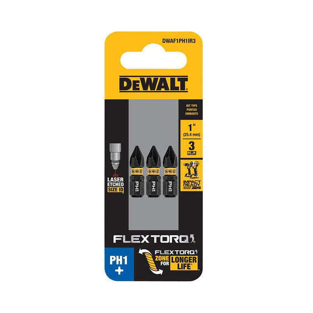 DEWALT FlexTorq DWAF1PH1IR3 Impact Screwdriver Bit, #1 Drive, Phillips Drive, 1/4 in Shank, Hex Shank, 1 in L, Steel