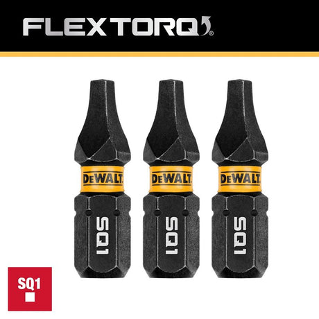 DEWALT FlexTorq DWAF1SQ1IR3 Impact Screwdriver Bit, #1 Drive, Square Drive, 1/4 in Shank, Hex Shank, 1 in L, Steel
