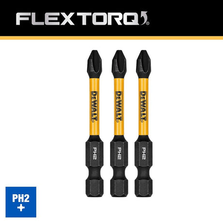 DEWALT FlexTorq DWAF2PH2IR3 Impact Screwdriver Bit, #2 Drive, Phillips Drive, 1/4 in Shank, Hex Shank, 2-1/4 in L, Steel