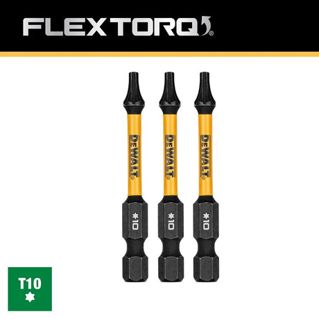 DEWALT FlexTorq DWAF2TX10IR3 Impact Screwdriver Bit, T10 Drive, Torx Drive, 1/4 in Shank, Hex Shank, 2-1/4 in L, Steel