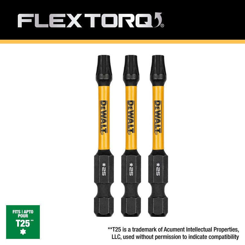 DEWALT FlexTorq DWAF2TX25IR3 Impact Screwdriver Bit, T25 Drive, Torx Drive, 1/4 in Shank, Hex Shank, 2-1/4 in L, Steel