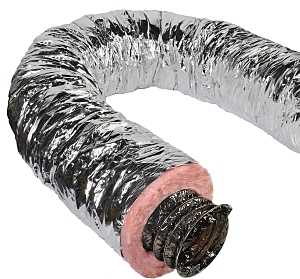 Master Flow F6IFD6X300 Insulated Flexible Duct, 6 in OD, 6 in, 25 ft L, Fiberglass, Silver