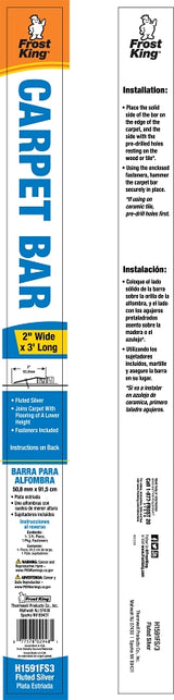 Frost King H1591FS3 Carpet Bar, 3 ft L, 2 in W, Fluted Surface, Aluminum, Silver, Satin