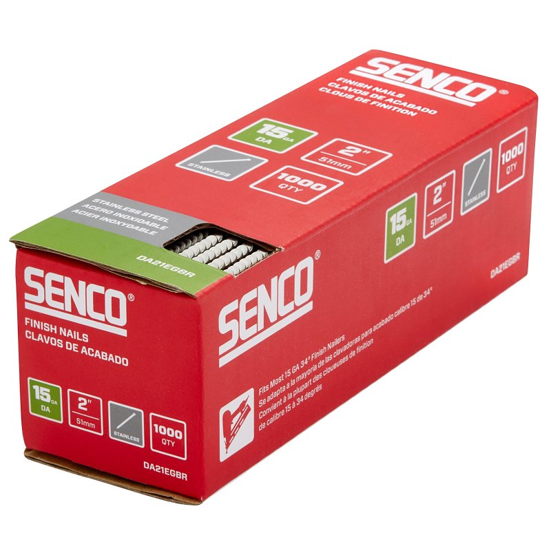 Senco DA21EGBR Finish Strip Nail, 2 in L, 15 ga, Stainless Steel, Sencote, Brad Head