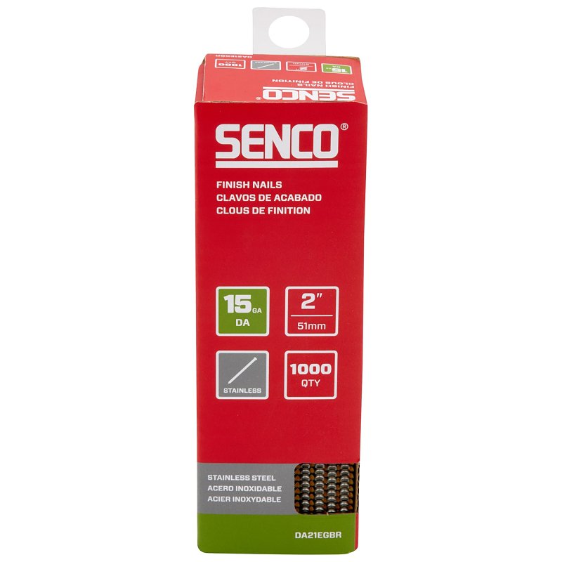Senco DA21EGBR Finish Strip Nail, 2 in L, 15 ga, Stainless Steel, Sencote, Brad Head