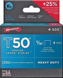 Arrow T50 Series 50524 Staple, For: HT-50A, T50, T55 Stapler, 3/8 in W Crown, 5/16 in L Leg, Pack of 4