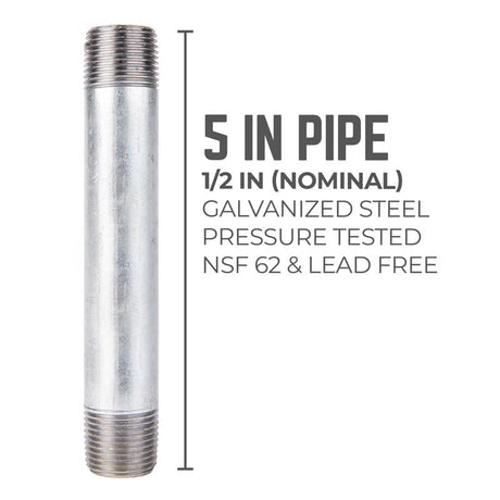 STZ Industries 1/2 in. MIP each X 1/2 in. D MIP Galvanized Steel 5 in. L Nipple, Pack of 5