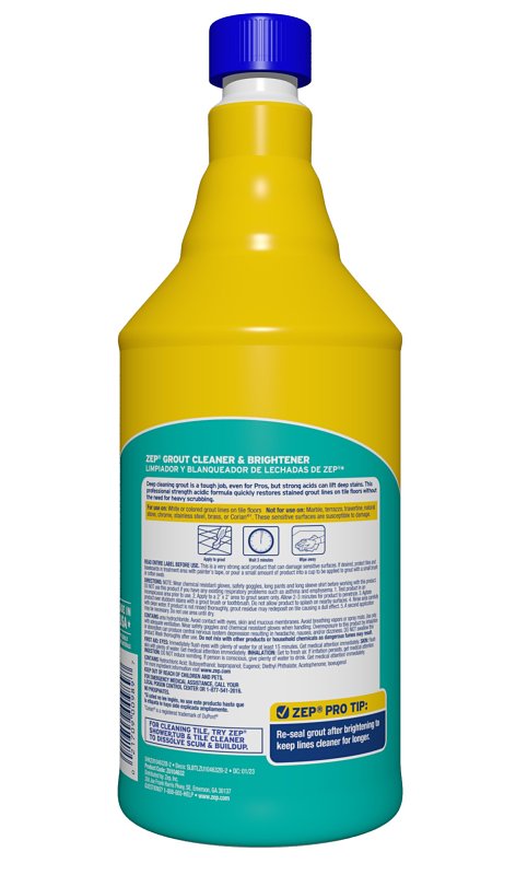Zep ZU104632 Grout Cleaner and Whitener, 1 qt, Liquid, Characteristic, Light Yellow