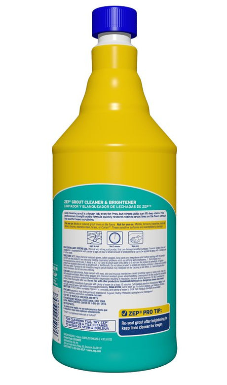 Zep ZU104632 Grout Cleaner and Whitener, 1 qt, Liquid, Characteristic, Light Yellow