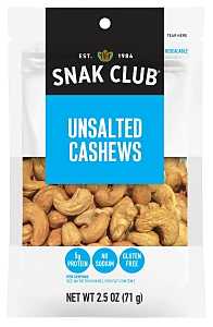 Snak Club 700542 Unsalted Cashew, 2.5 oz, Pack of 6