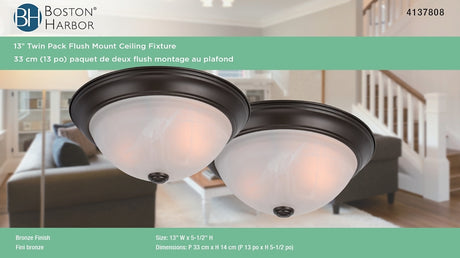 Boston Harbor F51WH02-1006-ORB Flush Mount Ceiling Fixture, 120 V, 60 W, A19 or CFL Lamp, Bronze Fixture, Pack of 2