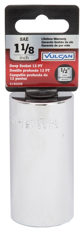 Vulcan MT6528962 Drive Socket, 1-1/8 in Socket, 1/2 in Drive, 12-Point, Chrome Vanadium Steel, Chrome