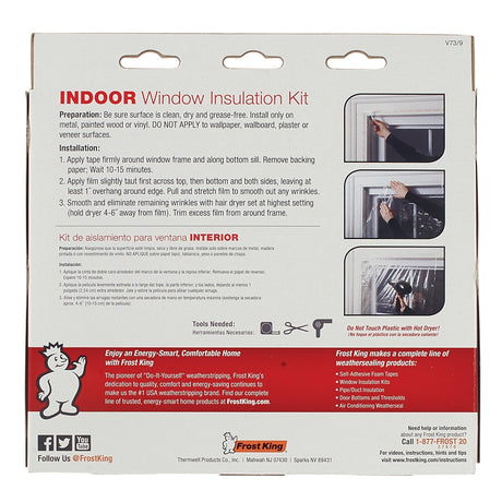Frost King V73/9H Indoor Shrink Window Kit, 42 in W, 0.75 mil Thick, 5.2 ft L, Plastic, Clear