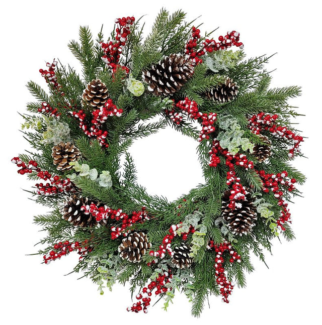 Puleo Asia Limited 312-4461-W24 Classic Snowy Wreath, 88 Tips, 24 in, Pack of 6
