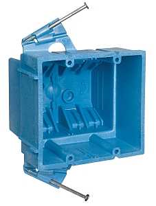 Carlon BH235A Outlet Box, 35 cu-in, 2-Gang, PVC, Blue, Nail