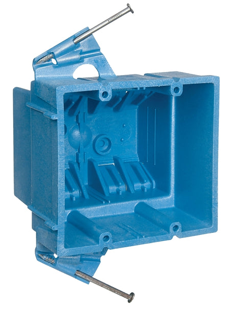 Carlon BH235A Outlet Box, 35 cu-in, 2-Gang, PVC, Blue, Nail