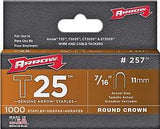 Arrow T25 Series 257 Staple, 5/16 in W Crown, 7/16 in L Leg, Pack of 5