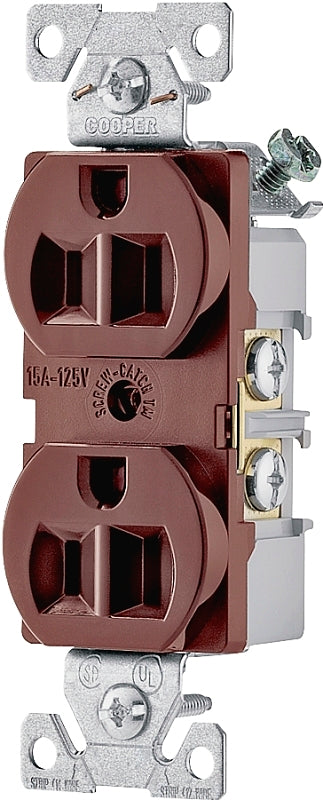 Eaton Wiring Devices 827B-BOX Duplex Receptacle, Nylon, Brown, 2-Pole, 15 A, 125 V, Side Wiring, NEMA: 5-15R