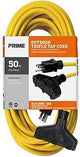 Prime EC600830 Extension Cord, 12 AWG Cable, Plug, 50 ft L, 15 A, 125 V, Yellow