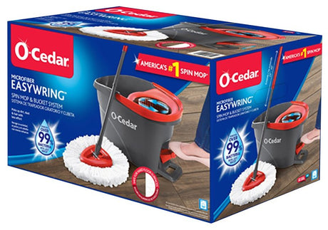 O-Cedar EasyWring 148473 Spin Mop and Bucket System, Microfiber Mop Head, Red Mop Head, Metal Handle