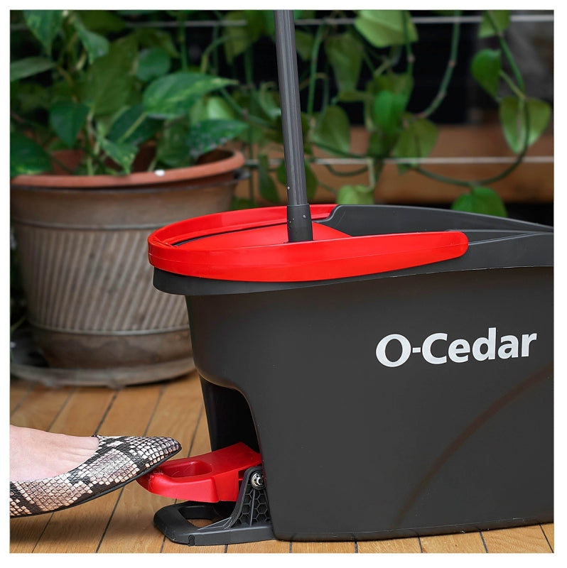 O-Cedar EasyWring 148473 Spin Mop and Bucket System, Microfiber Mop Head, Red Mop Head, Metal Handle