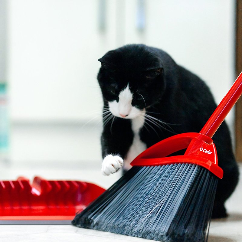 O-Cedar PowerCorner Pet Pro Series 168020 Broom and Step-On Dustpan, Plastic Bristle, 56 in L, Steel