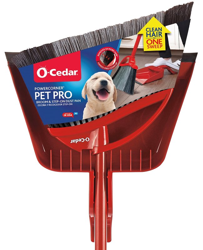 O-Cedar PowerCorner Pet Pro Series 168020 Broom and Step-On Dustpan, Plastic Bristle, 56 in L, Steel