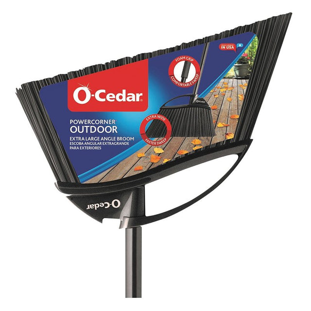 O-Cedar 168215 Angle Broom, 12-1/2 in Sweep Face, Plastic Bristle, Steel Handle, Black/Gray