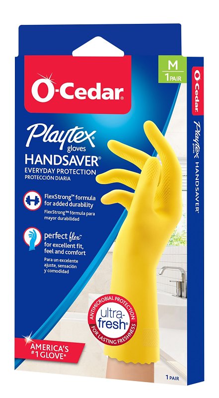 Playtex HandSaver 163675 Reusable Gloves, M, Latex/Neoprene/Nitrile, Yellow, Pack of 6
