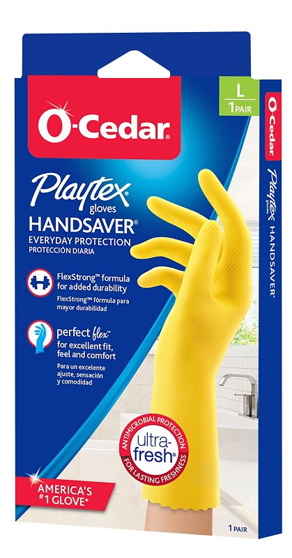 Playtex HandSaver 163673 Reusable Gloves, L, Latex/Neoprene/Nitrile, Yellow, Pack of 6