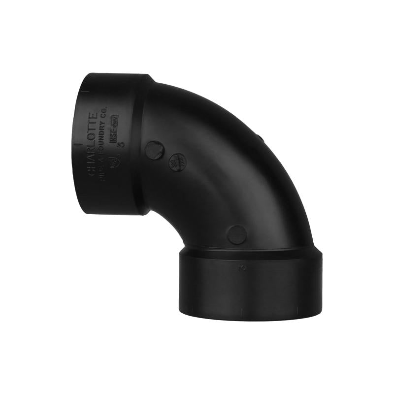 Charlotte Pipe 3 in. Hub X 3 in. D Hub ABS 90 Degree Elbow