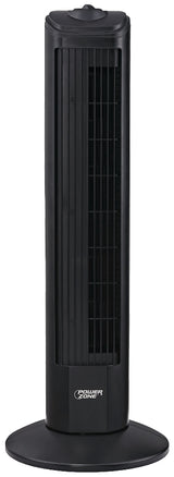 PowerZone TF-28B Oscillating Fan Tower, 120 V, 0.45 A, 90 deg Sweep, 28 in Dia Blade, Plastic Blade, Black
