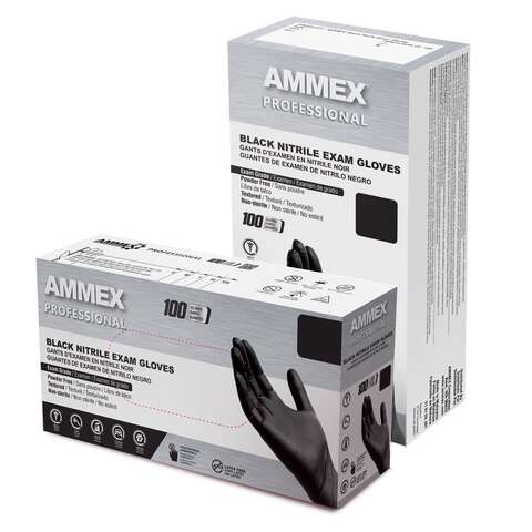 AMMEX Professional Nitrile Disposable Exam Gloves X-Large Black Powder Free 100 pk