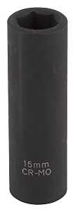 Vulcan MT6580213 Deep Impact Socket, 15 mm Socket, 1/2 in Drive, Deep Drive, 6-Point, Chrome Molybdenum Steel