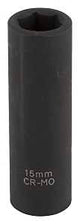 Vulcan MT6580213 Deep Impact Socket, 15 mm Socket, 1/2 in Drive, Deep Drive, 6-Point, Chrome Molybdenum Steel