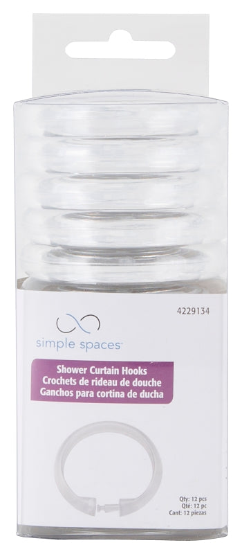 Simple Spaces SD-ORING-C3L Shower Curtain Ring, Plastic, Clear, 1 cm W, 2-1/2 in H
