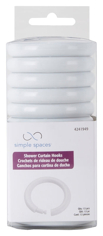 Simple Spaces SD-ORING-W3L Shower Curtain Ring, Plastic, white, 1 cm W, 2-3/8 in H