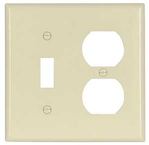 Eaton Wiring Devices 2138LA-BOX Combination Wallplate, 4-1/2 in L, 4-9/16 in W, 2 -Gang, Thermoset, Light Almond