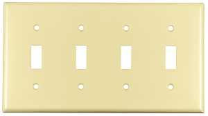 Eaton Wiring Devices 2154V-BOX Wallplate, 4-1/2 in L, 8.19 in W, 4 -Gang, Thermoset, Ivory, High-Gloss